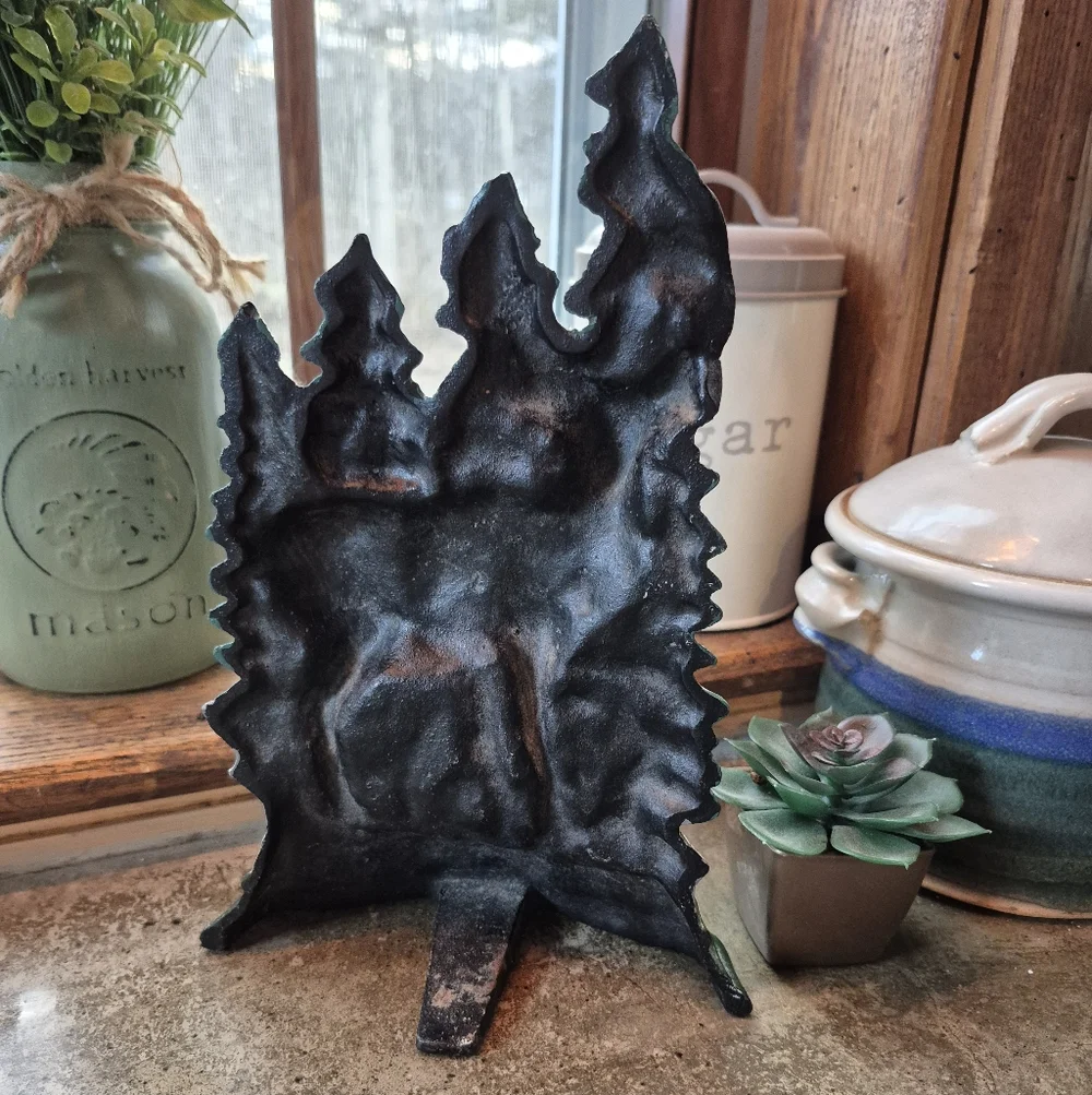 Vintage Cast Metal Deer In Woods Woodland Heavy Handpainted Door Stop / Book End
